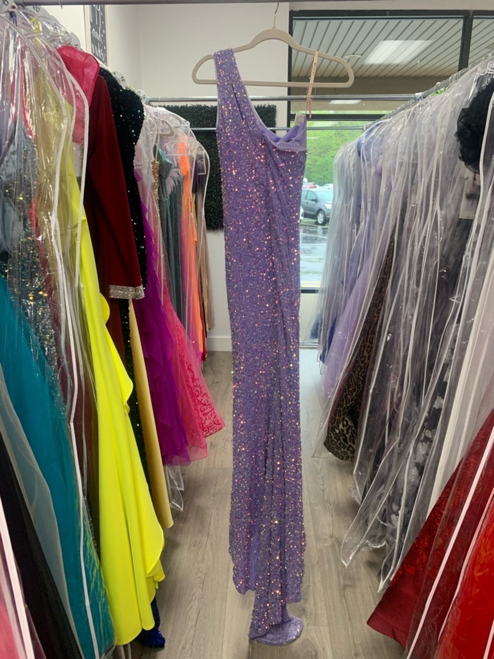 Sparkling Lavender One-Shoulder Sequin Prom Dress - Picture 4 of 7